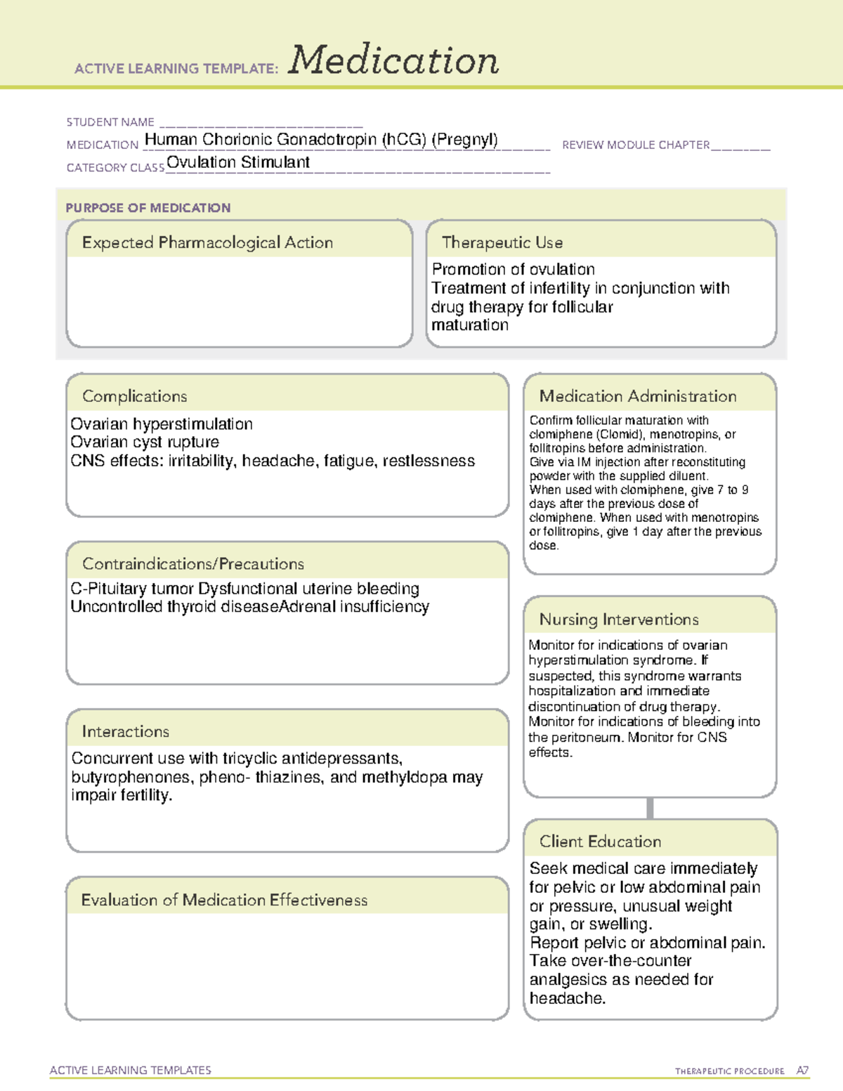 Human Chorionic Gonadotropin (h CG) (Pregnyl) - ACTIVE LEARNING ...