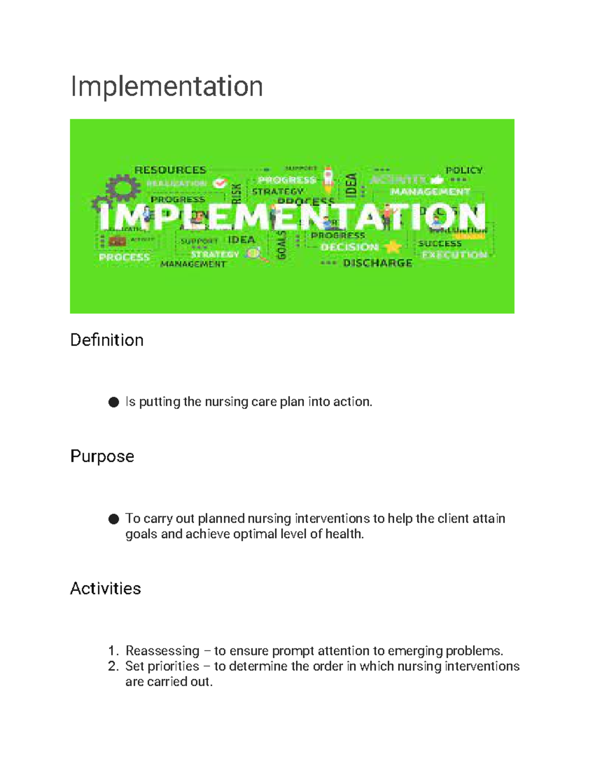 Implementation - BS NURSING FILES LECTURE - Implementation Definition ...