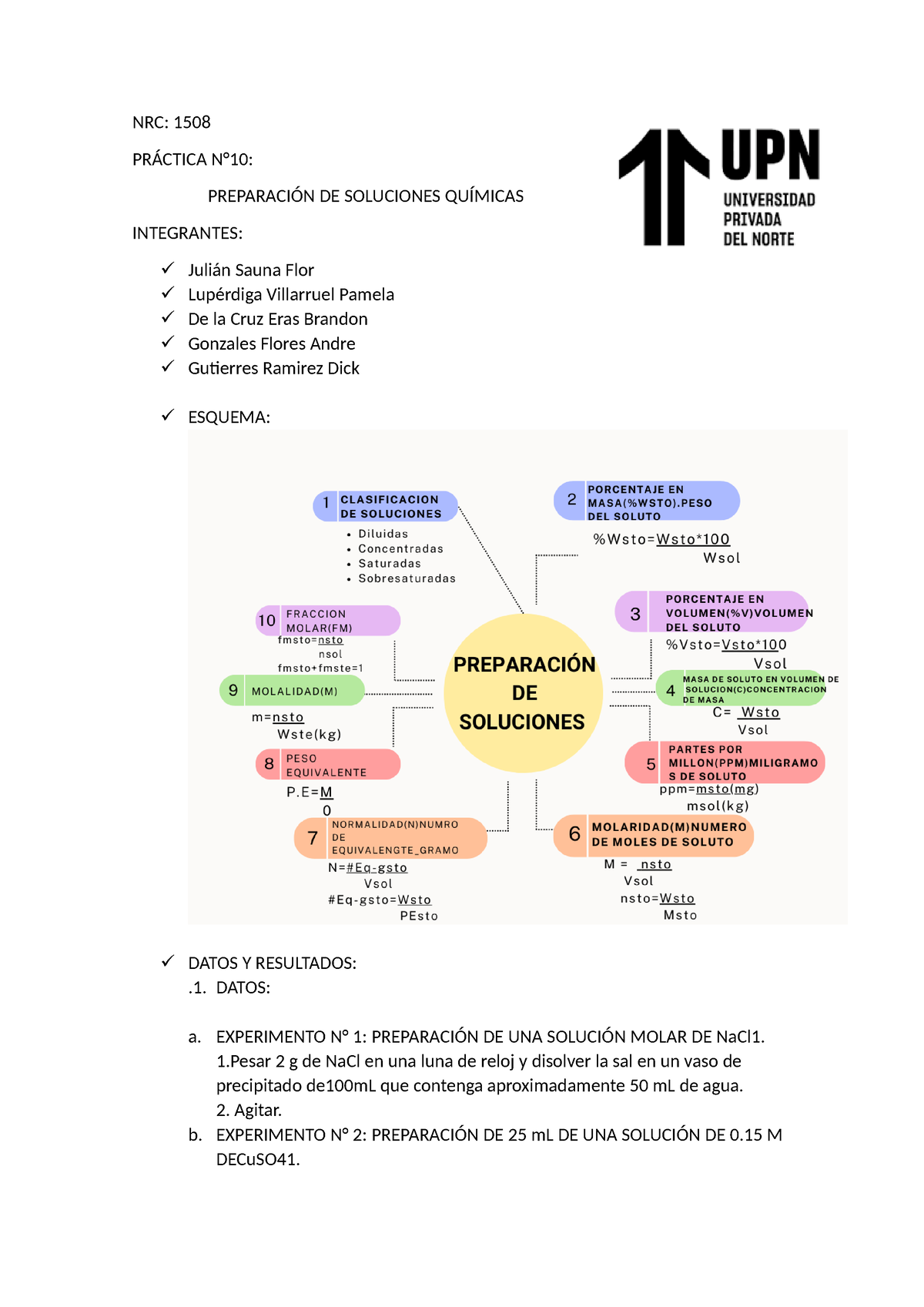 Preparación DE Soluciones Químicas - NRC: 1508 PRÁCTICA N°10 ...