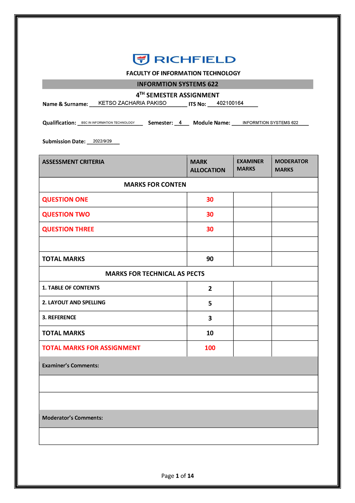 Informtion Systems 622 Assigment Finial - FACULTY OF INFORMATION ...