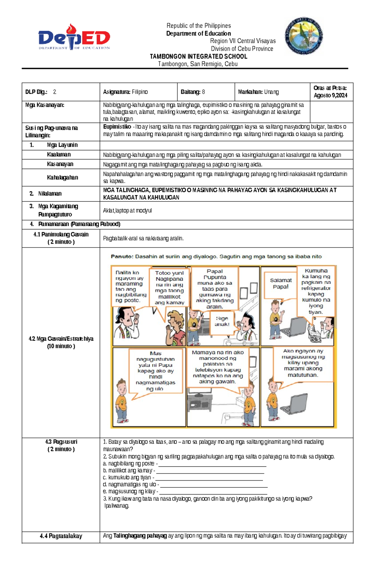 ASSIGNMENTS OF FILIPINO - Republic of the Philippines Department of ...