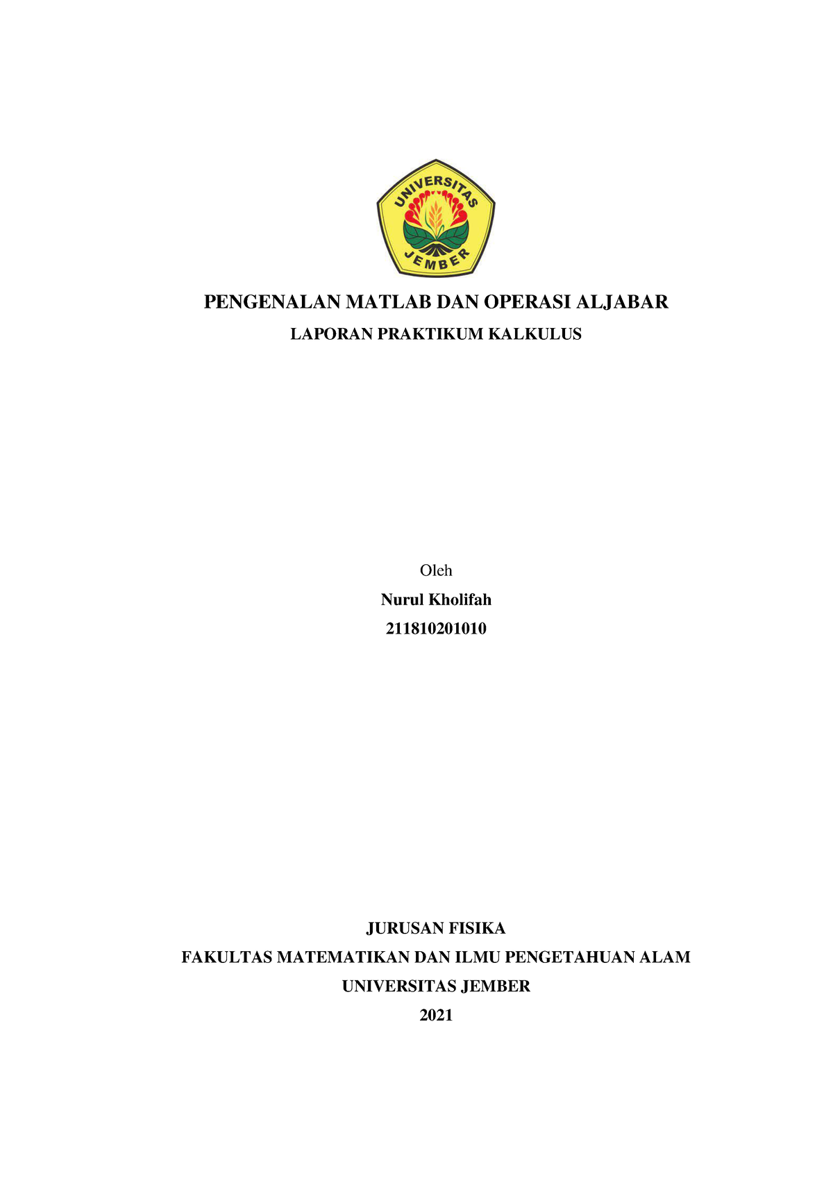 Laporan Kalkulus Operasi Matlab Dan Operasi Aljabar - PENGENALAN MATLAB ...