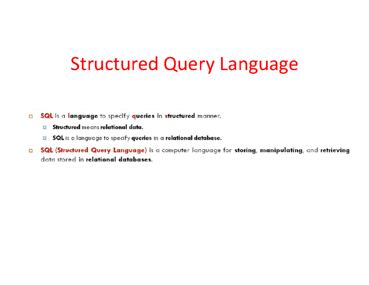 1 SQL - Database Management Systems - Structured Query Language SQL ...