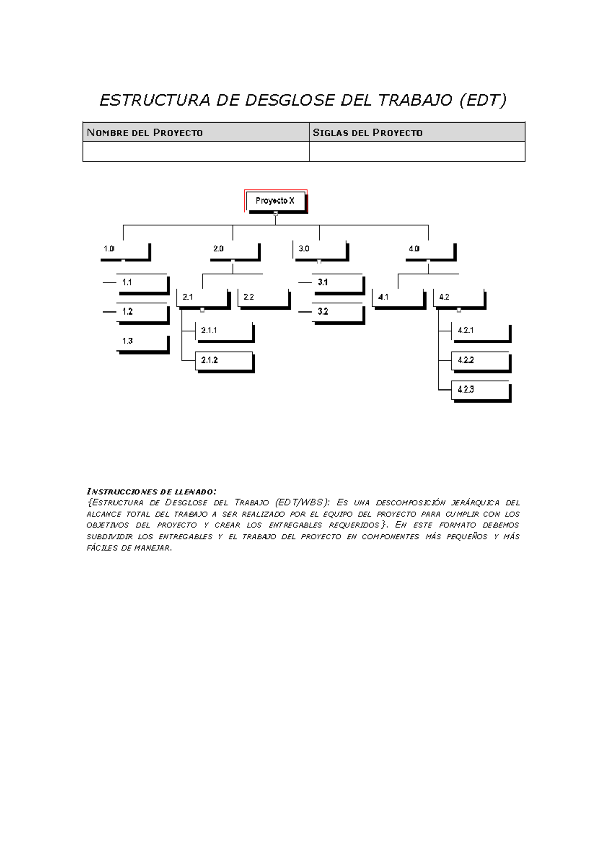 04 - EDT - ESTRUCTURA DE DESGLOSE DEL TRABAJO (EDT) NOMBRE DEL PROYECTO ...