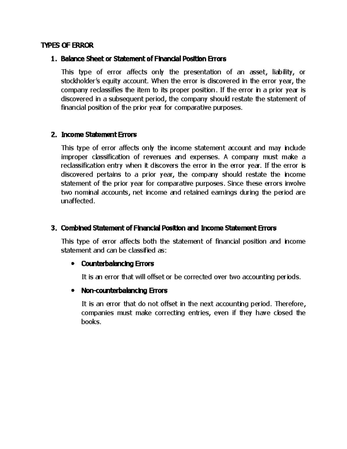 Types-OF- Error - Lecture notes 1 - TYPES OF ERROR 1. Balance Sheet or ...