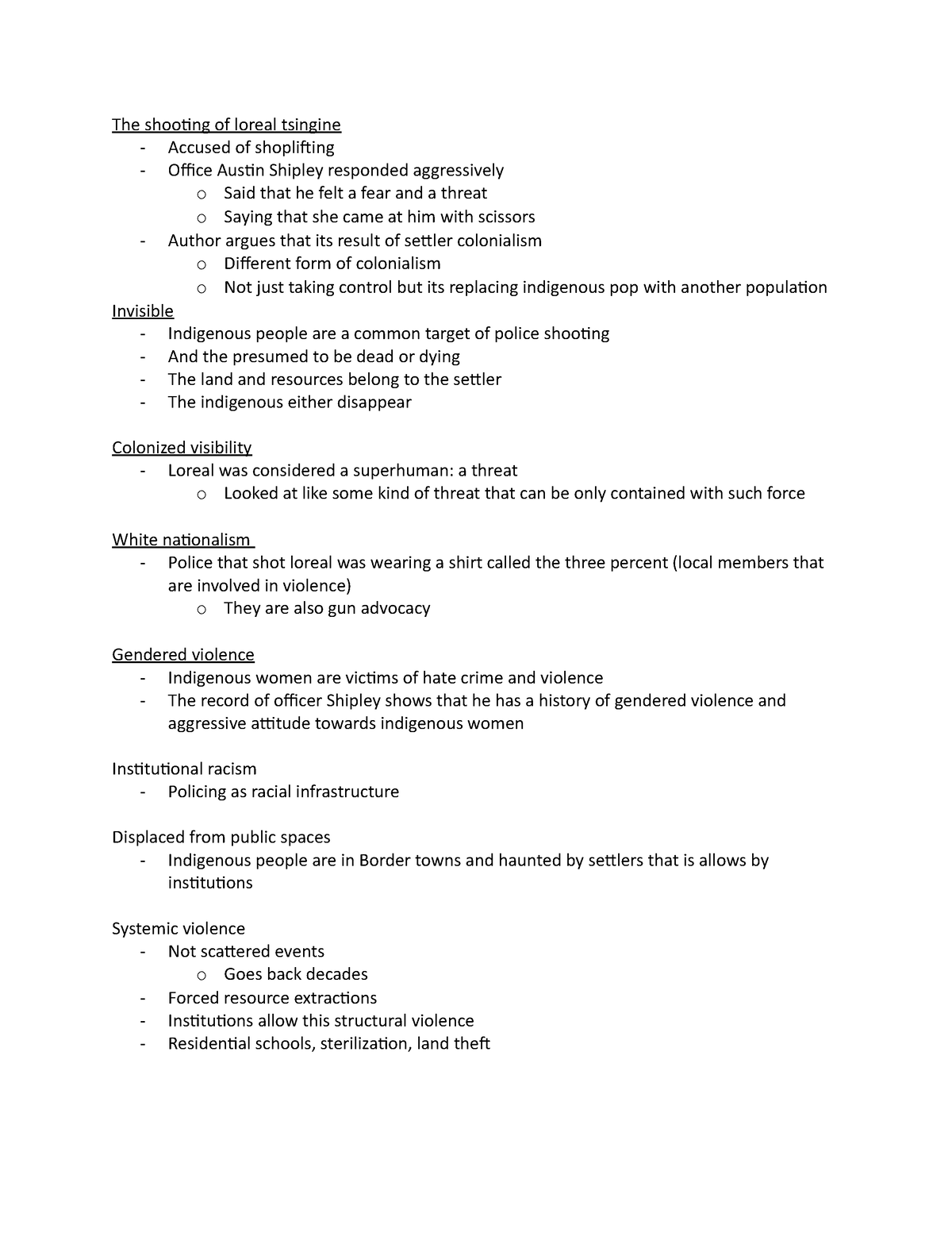 Anthro week 5 lecture 1 - discusses trauma and the shooting of loreal ...