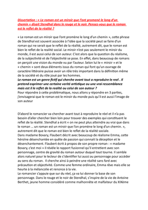 Dissertation Le Roman Est Un Miroir Que L Ont Promene Le Long D Un Chemin Disait Stendhal Dans Studocu