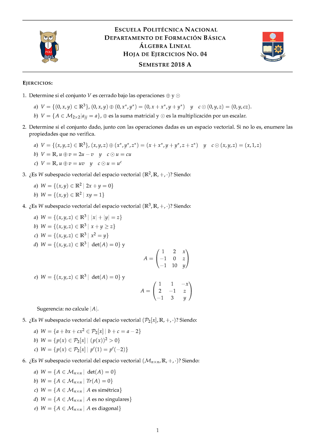 Hoja De Ejercicios De Espacios Vectoriales Algebra Lineal Studocu