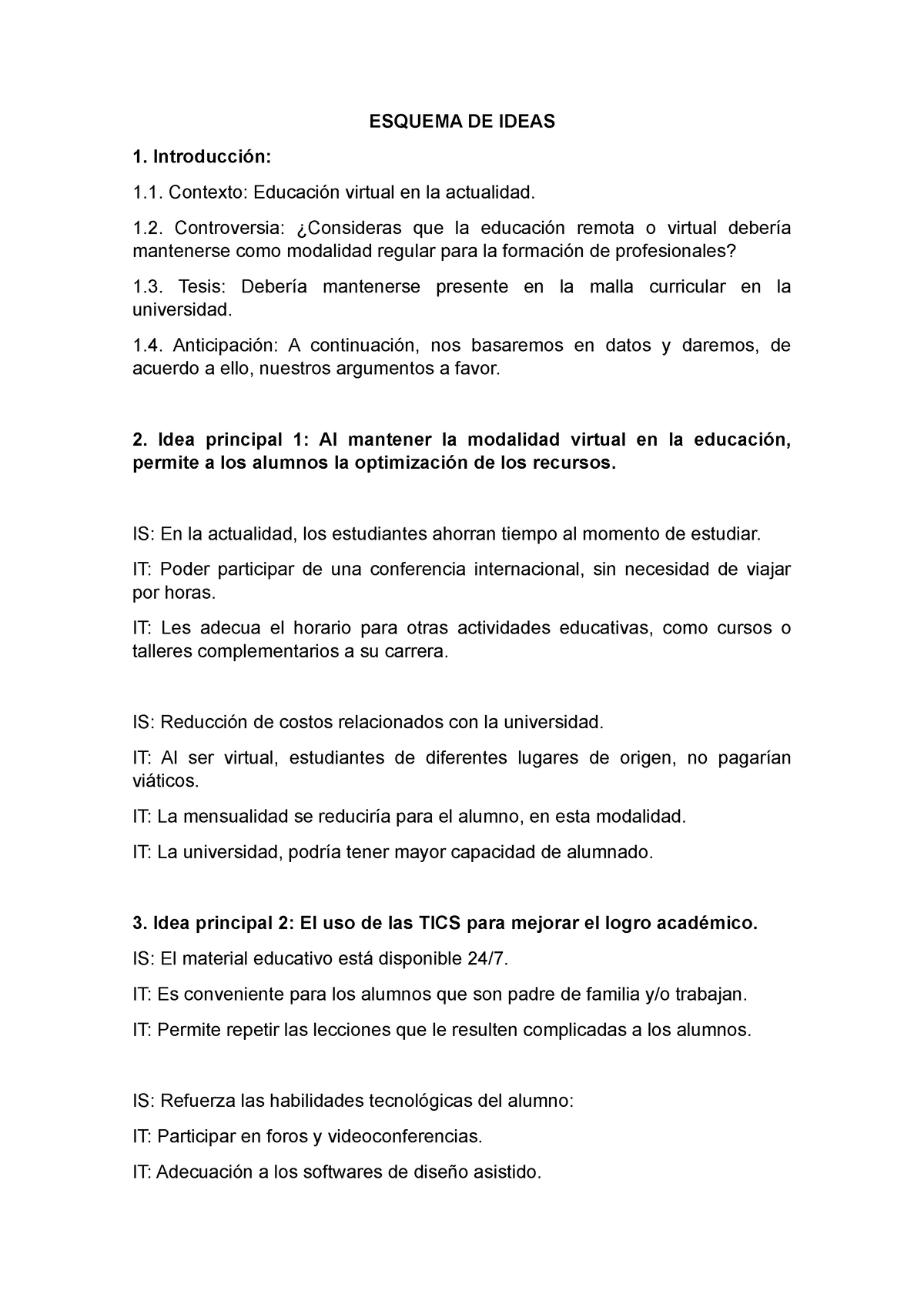 Esquema De Ideas Esquema De Ideas Introducción Contexto Educación Virtual En La Actualidad 3050