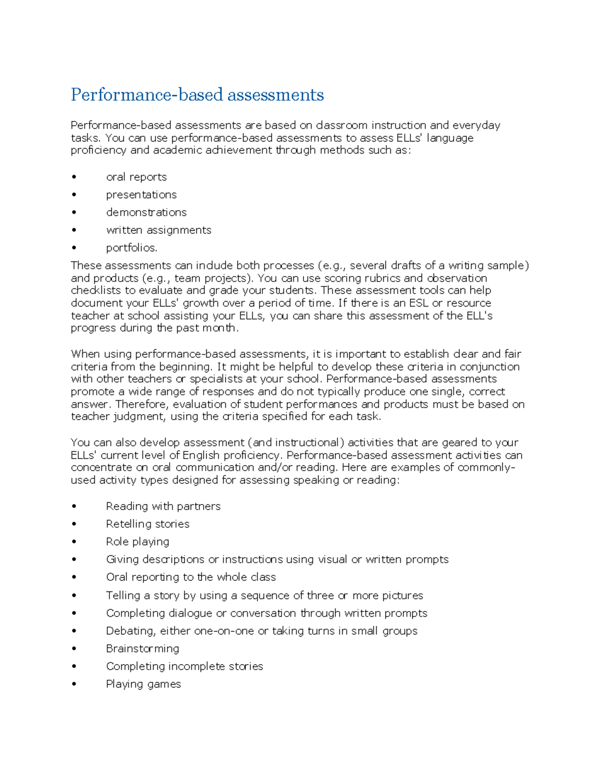 Performance-based assessments - RED 4511 - FSCJ - Studocu