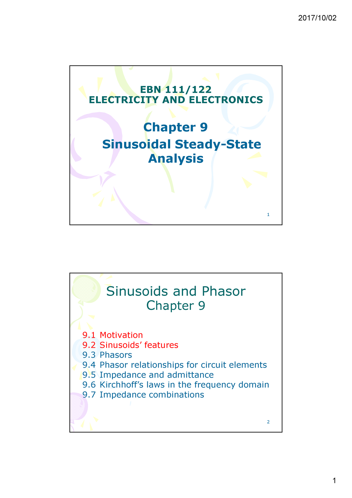 Chap 9 L1 - Lecture Note - 1 Chapter 9 Sinusoidal Steady-State Analysis ...