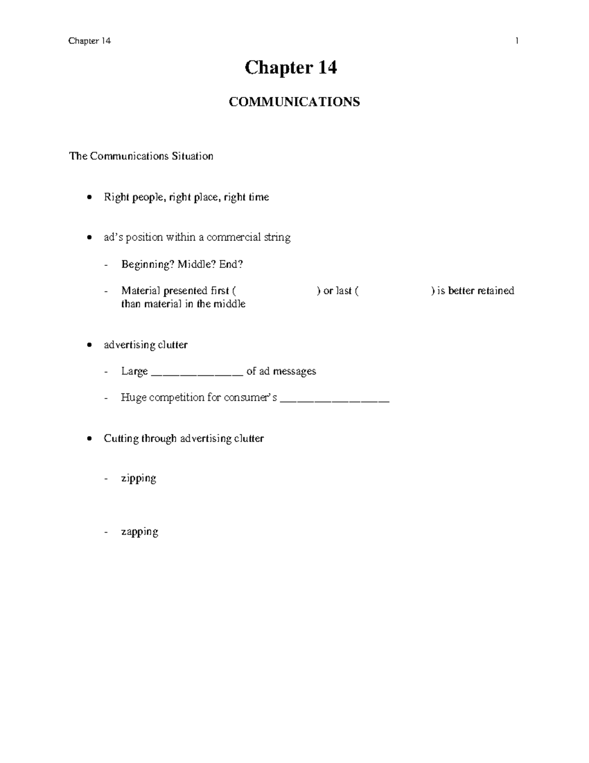 Handout CH14 - Chapter 14 Notes - Chapter 14 1 Chapter 14 ...