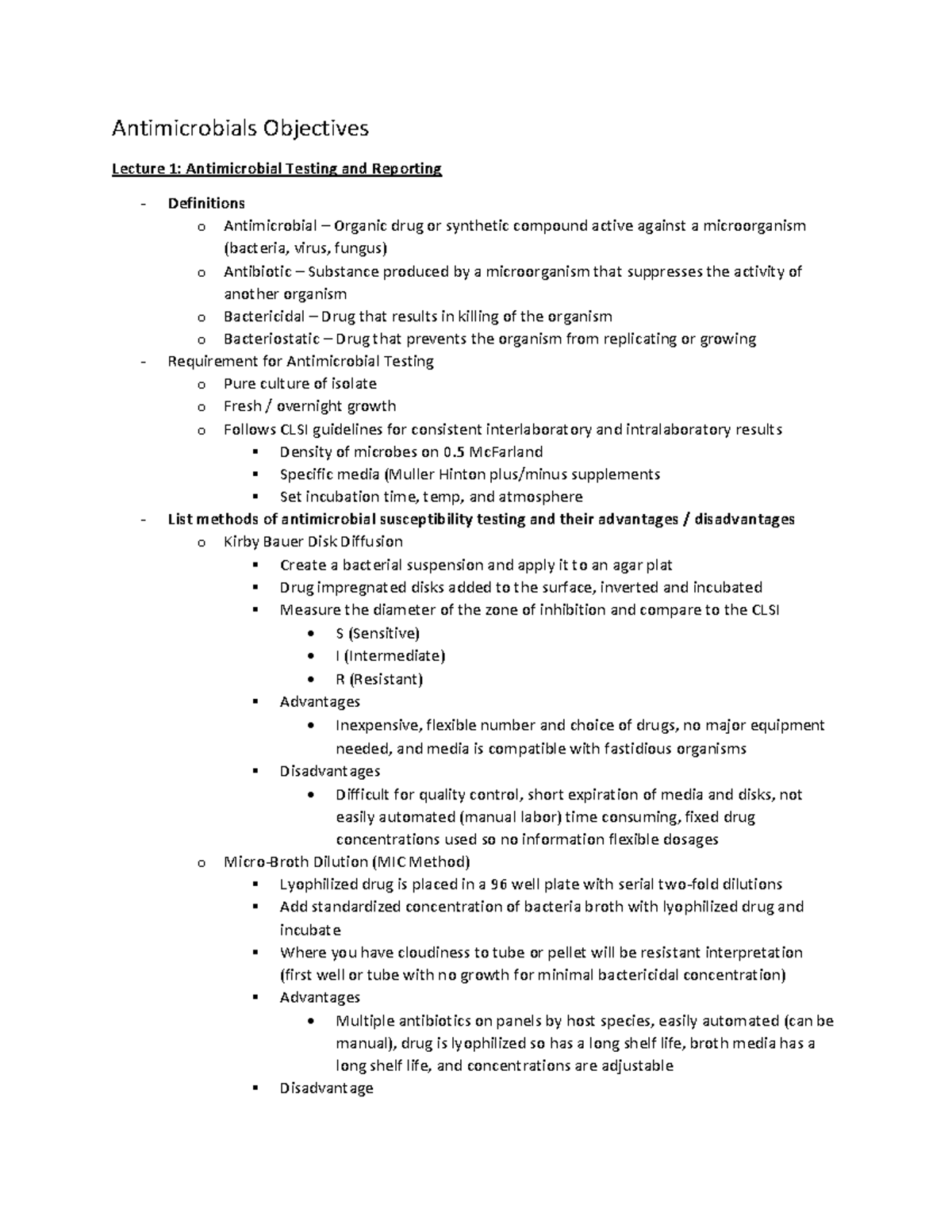 Antimicrobials Objectives - Midterm - Antimicrobials Objectives Lecture ...