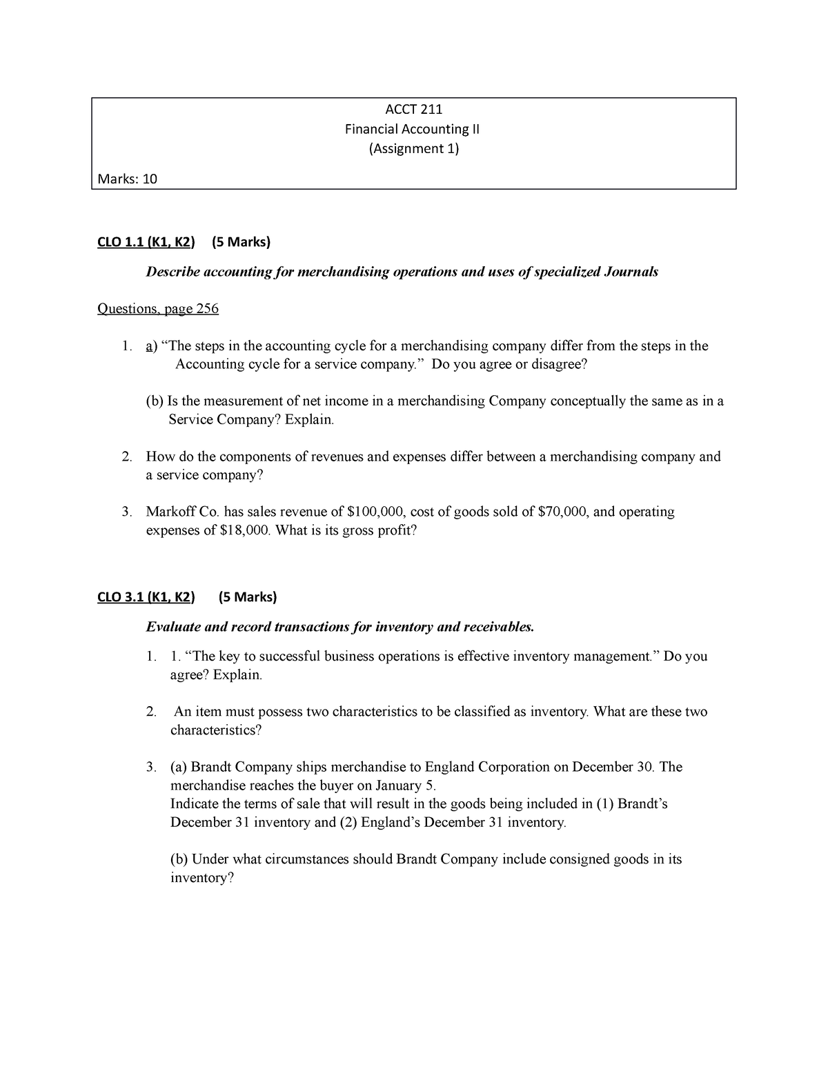 accounting 211 assignment 1