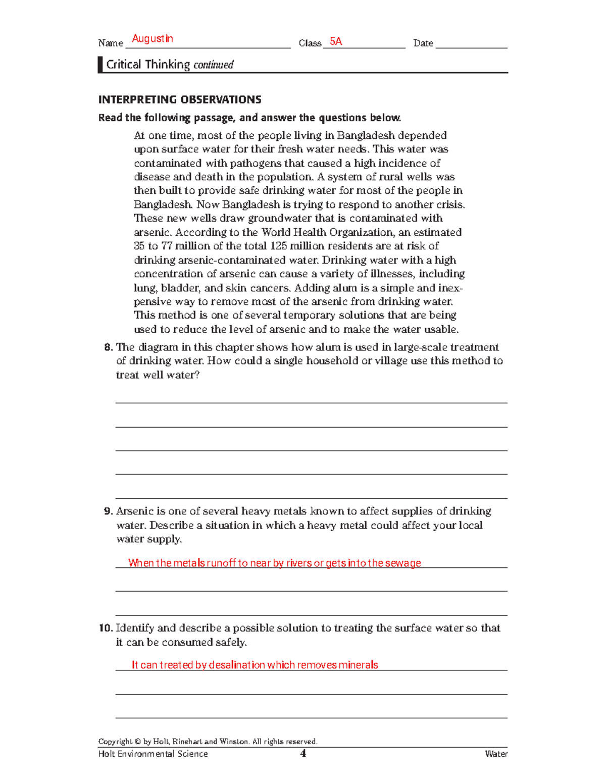 critical thinking interpreting observations answers environmental science