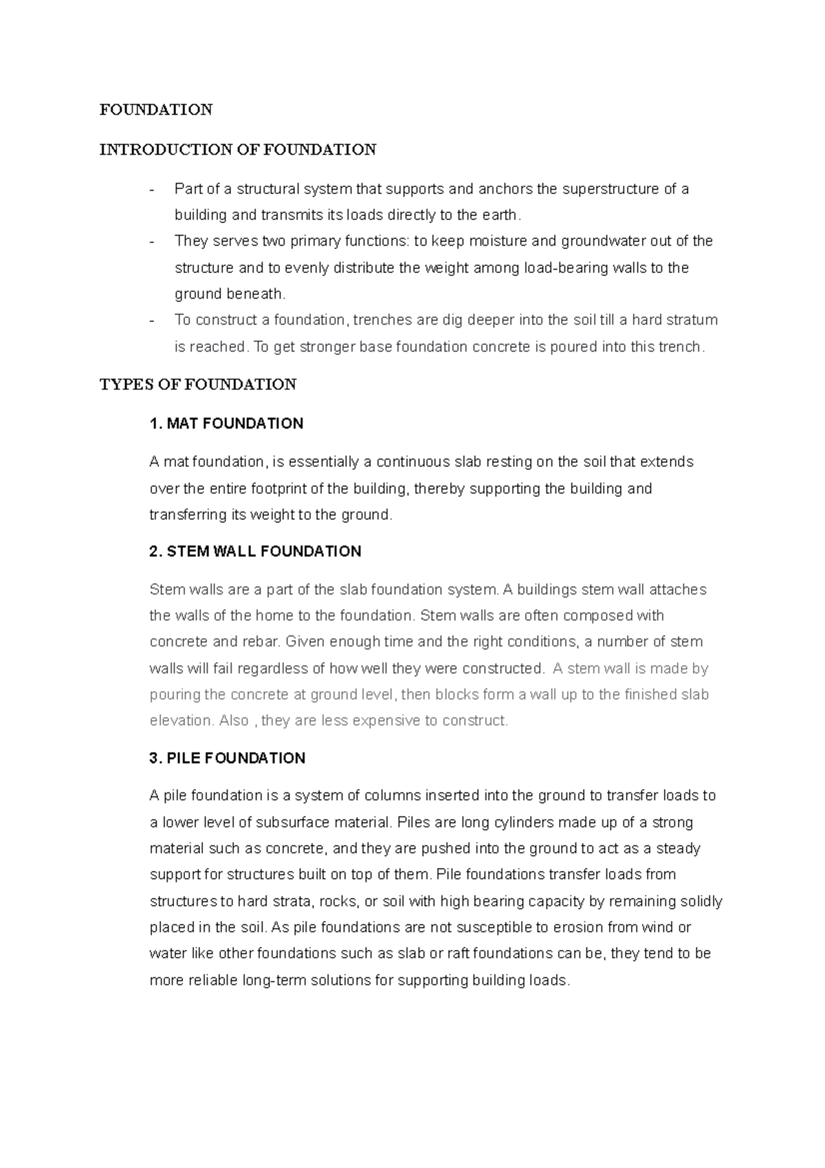 Foundation assignment FOUNDATION INTRODUCTION OF FOUNDATION Part