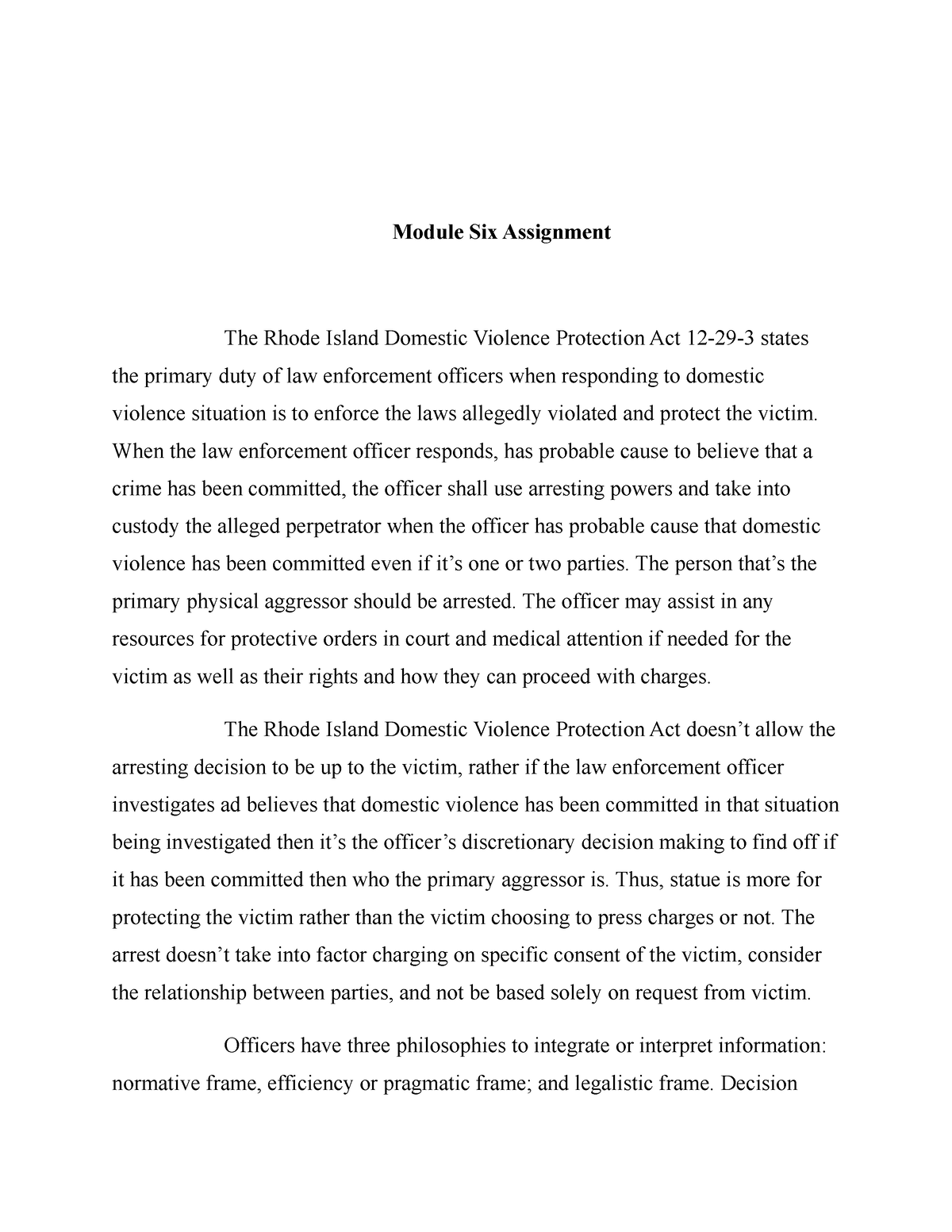 Cj 230 Mod Six Assignment Module Six Assignment The Rhode Island Domestic Violence Protection 0174