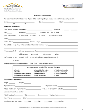 Nutrition Questionnaire Format - NUTRITION QUESTIONNAIRE FOR INFANTS ...