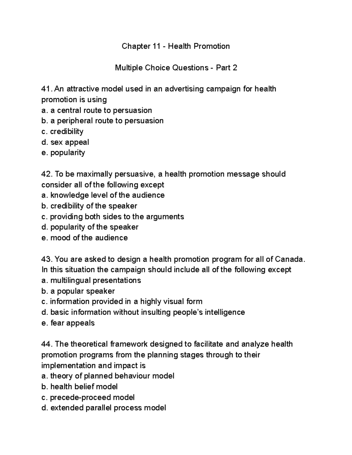 health promotion essay questions and answers