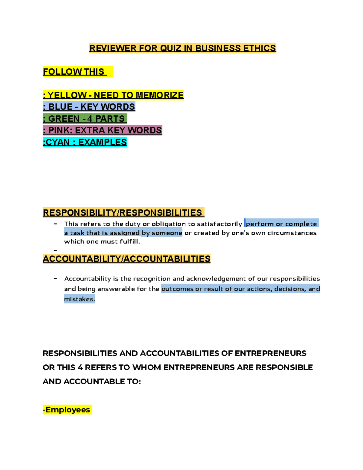 Reviewer FOR QUIZ IN Business Ethics (BY Baladia) - REVIEWER FOR QUIZ ...