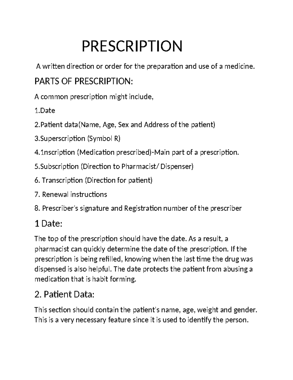 Prescription - Course code :Phrm 7101 - PRESCRIPTION A written ...