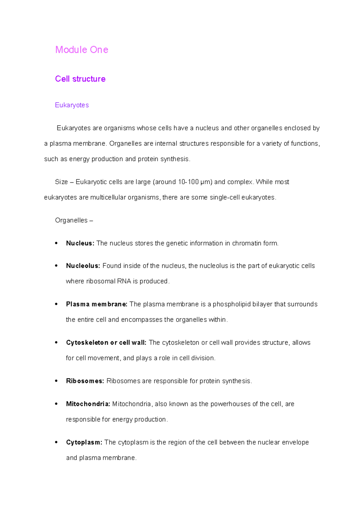 biology-notes-module-one-cell-structure-eukaryotes-eukaryotes-are