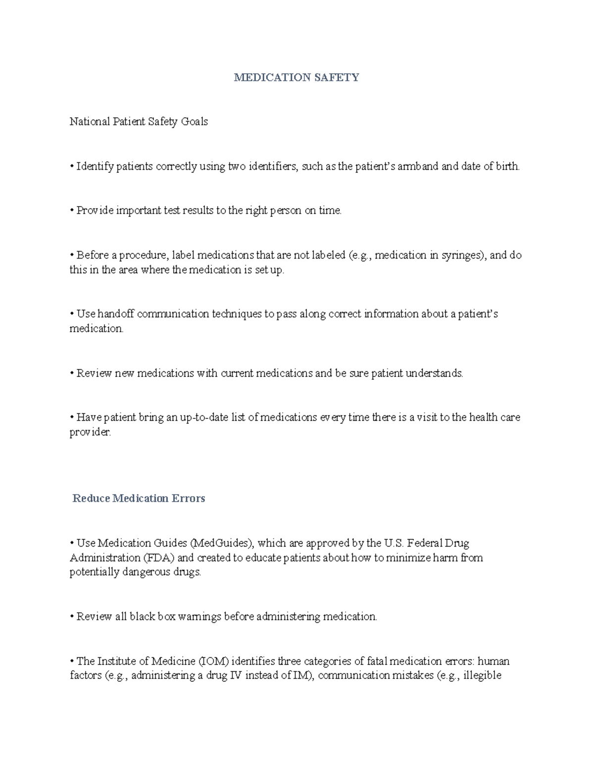 Medication Safety Useful MEDICATION SAFETY National Patient Safety