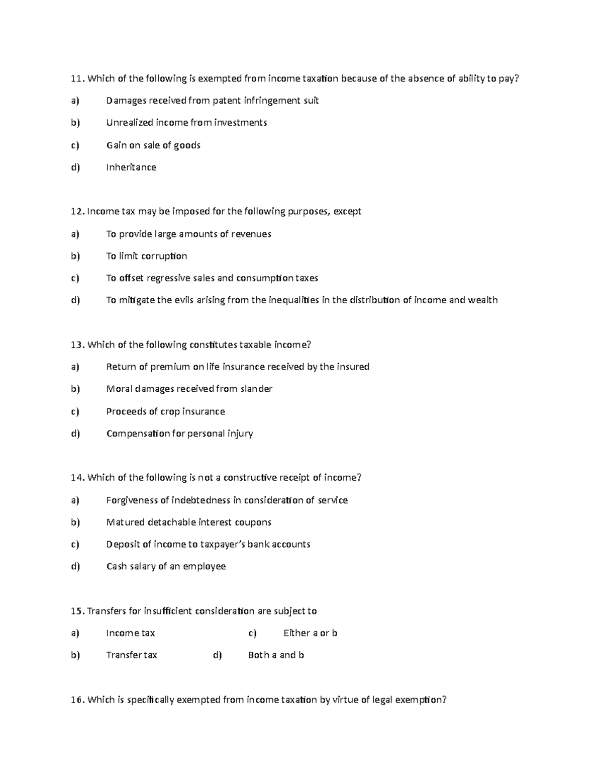 11 - MULTIPLE CHOICE - Which of the following is exempted from income ...