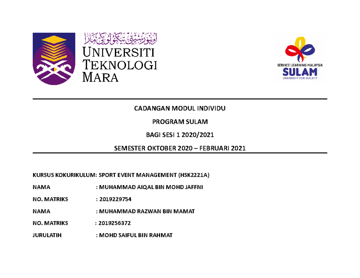 Modul Cadangan Sulam Aiqal DAN Razwan - CADANGAN MODUL INDIVIDU PROGRAM ...