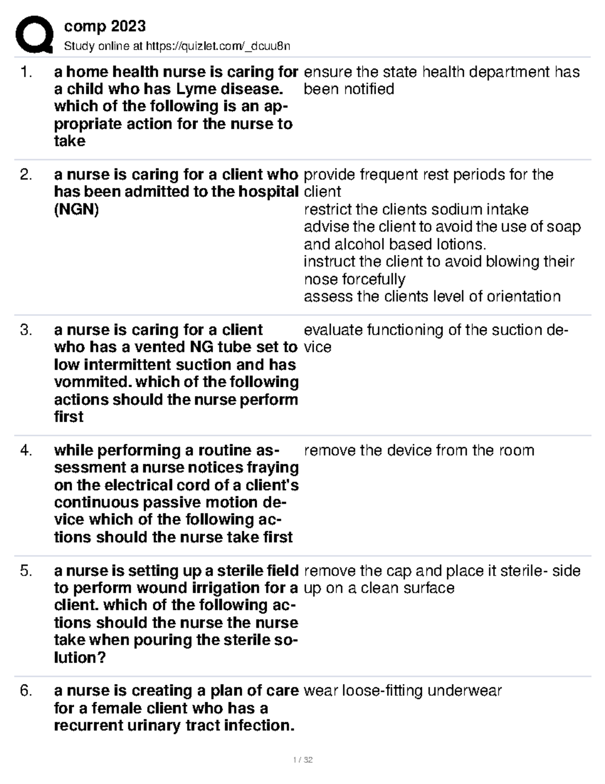 Comp 2023 quizlet Review material Study online at quizlet/_dcuu8n a home health nurse is
