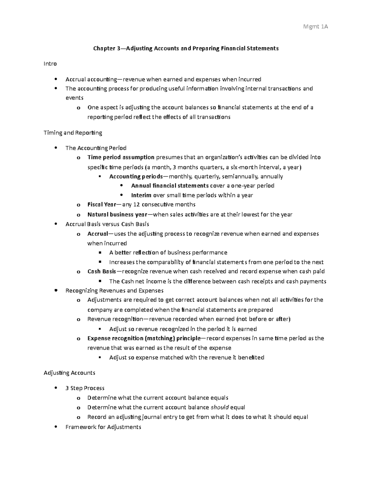 Chapter 3 Notes-Mgmt - Summary Fundamental Accounting Principles - Mgmt ...