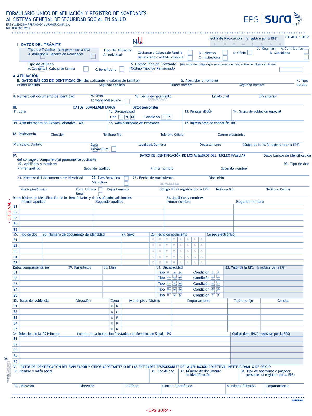 Formulario Afiliacion Eps - FORMULARIO ÚNICO DE AFILIACIÓN Y REGISTRO ...