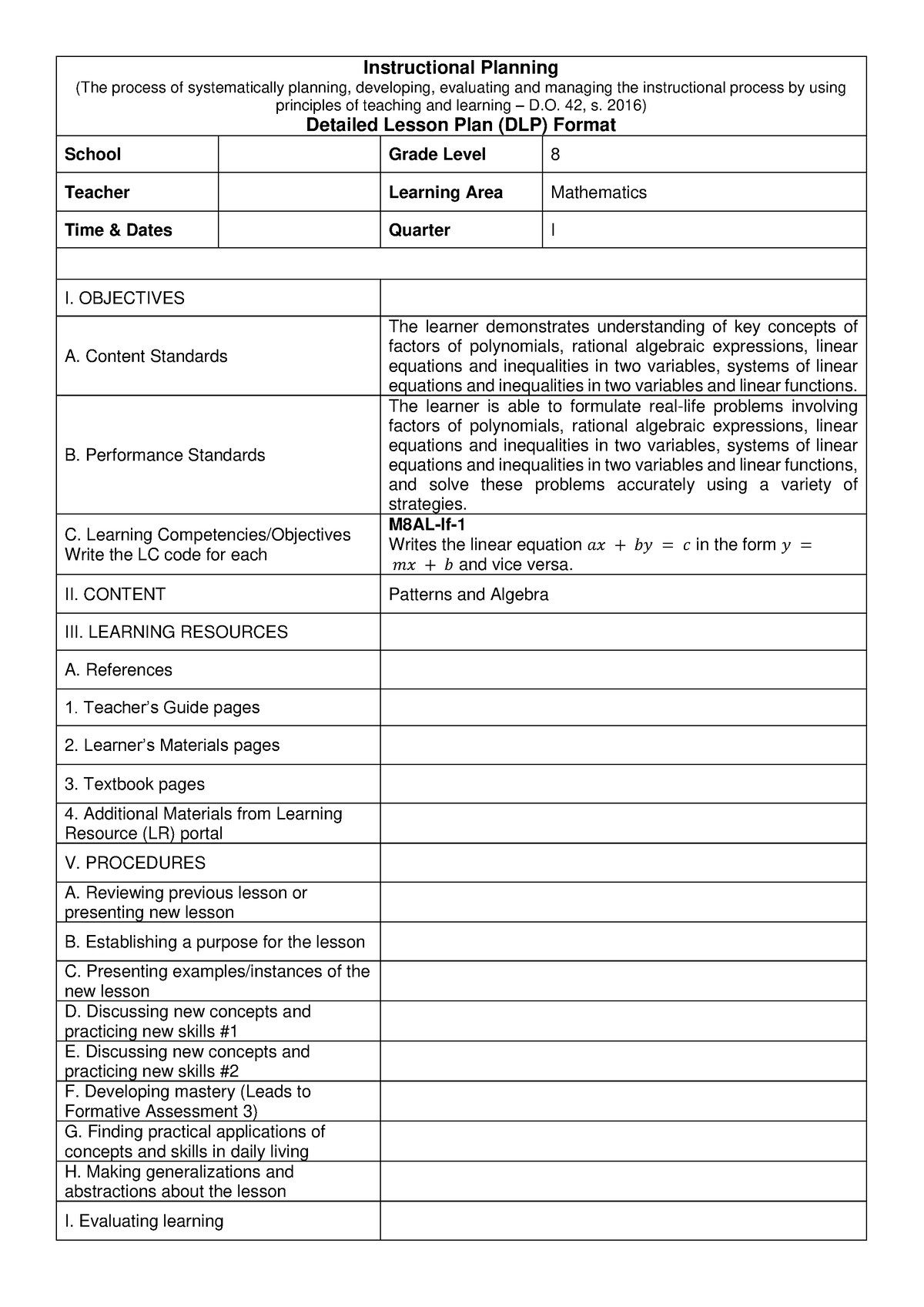 Detailed Lesson Plan Instructional Planning The Process Of Systematically Planning 2222