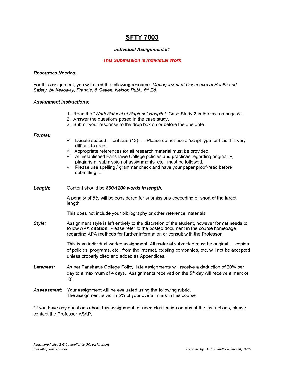 fanshawe college late assignment policy