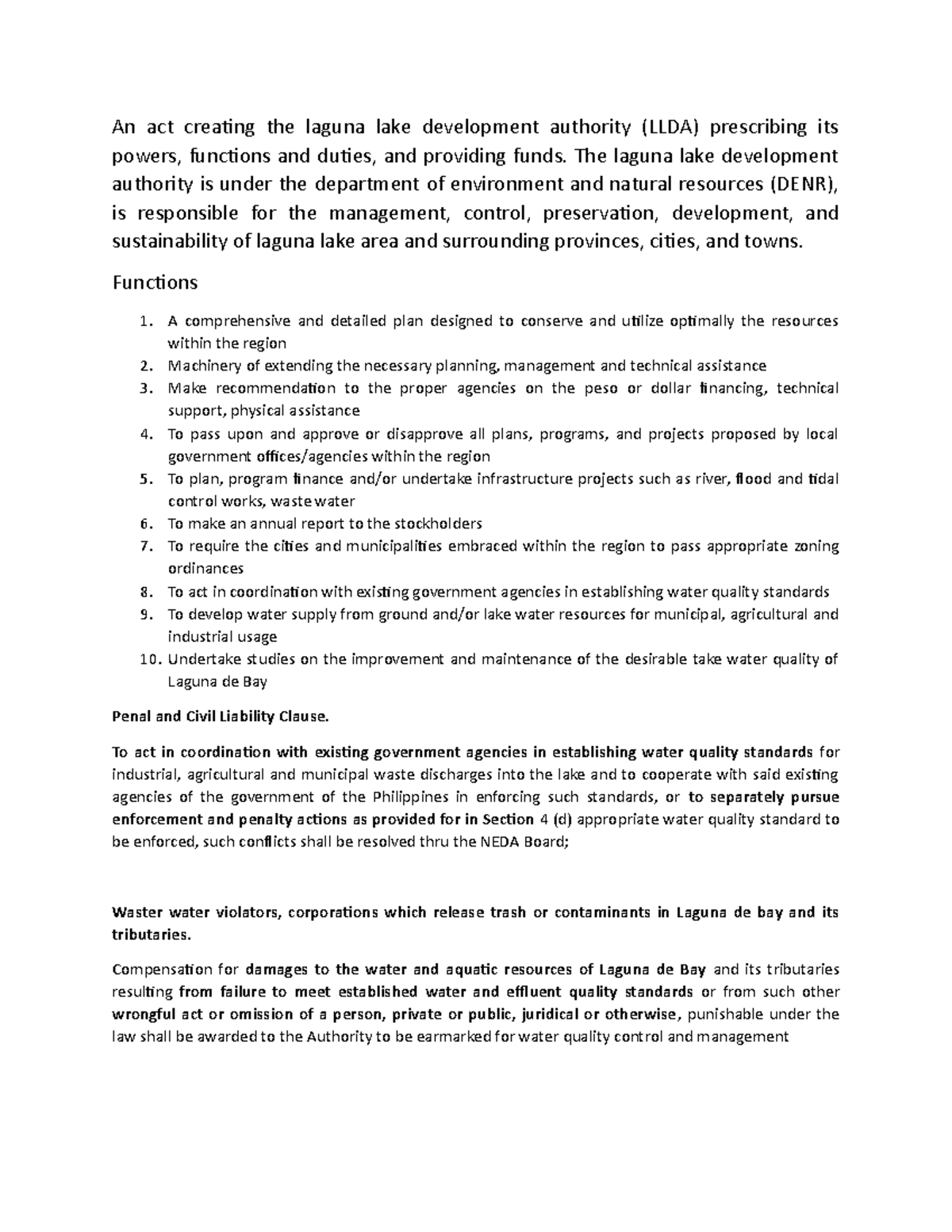 An act creating the laguna lake development authority - The laguna lake ...