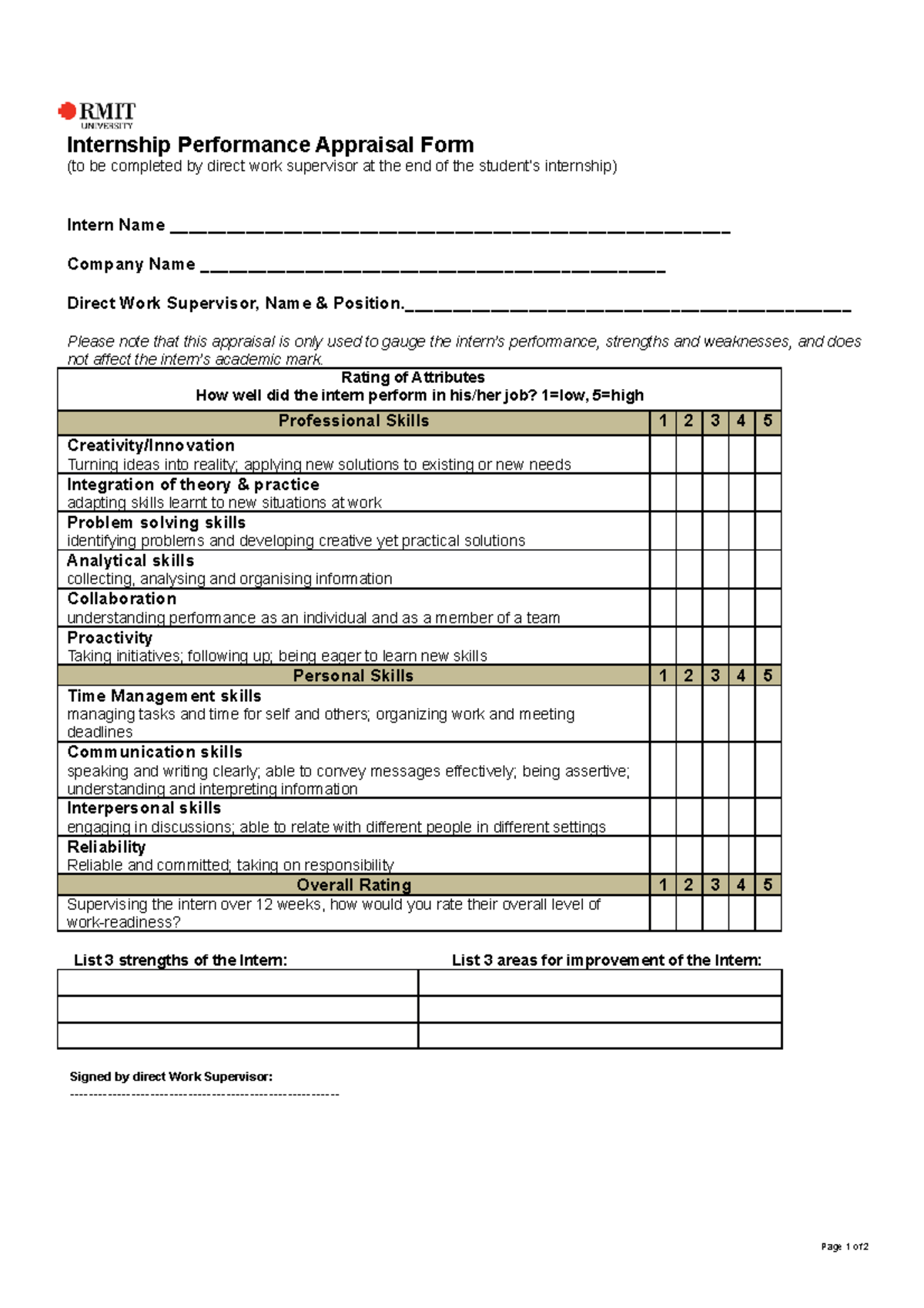 Internship Performance Appraisal form ...