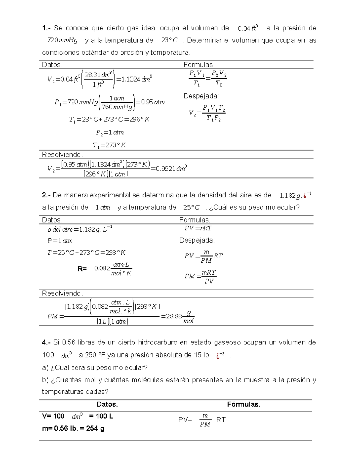 Termodinámica - Ejercicios De Práctica - 1.- Se Conoce Que Cierto Gas ...