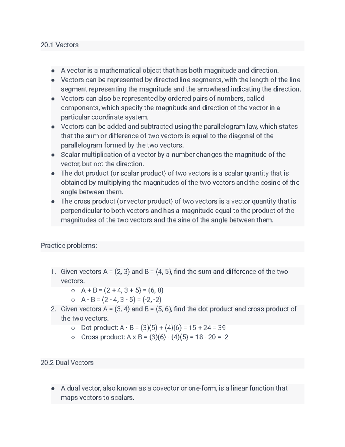 Chapter 20 Notes - 20 Vectors A vector is a mathematical object that ...