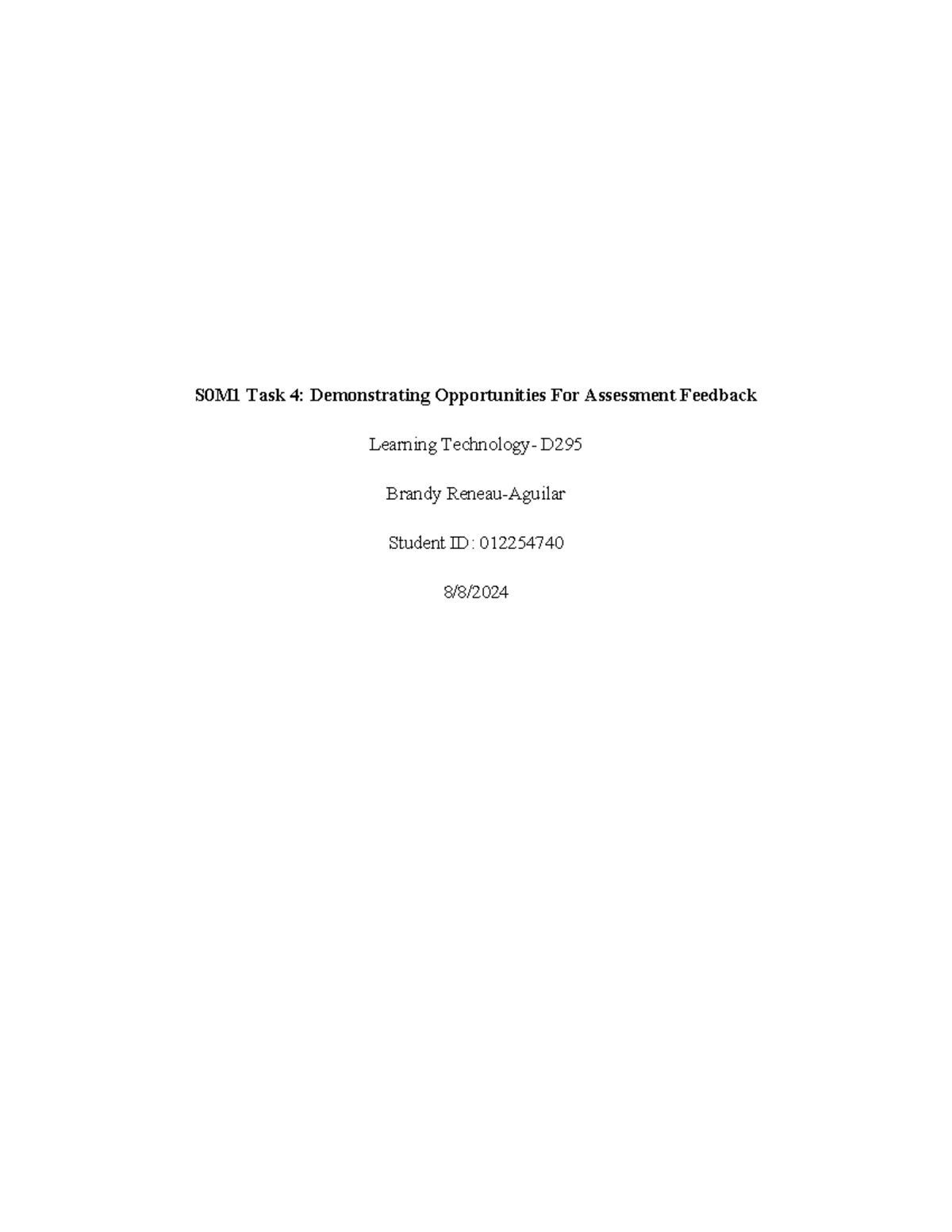 295 Task 4 - 295 - S0M1 Task 4: Demonstrating Opportunities For ...