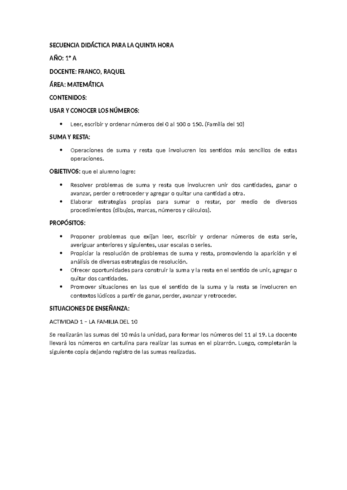 MAYO 1ºA 5ta - SECUENCIA DE CLASES - SECUENCIA DIDÁCTICA PARA LA QUINTA ...
