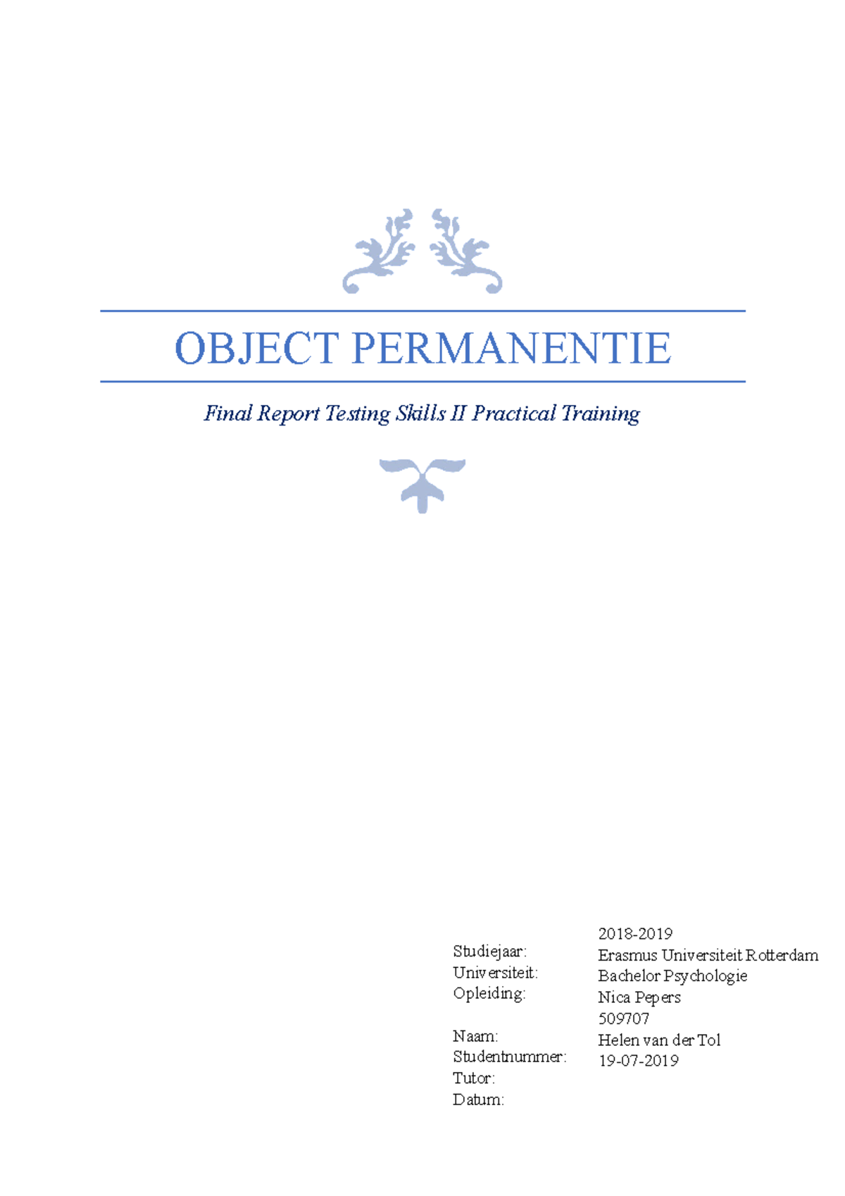 Practicum Testing Children - Verslag Objectpermanentie - OBJECT ...