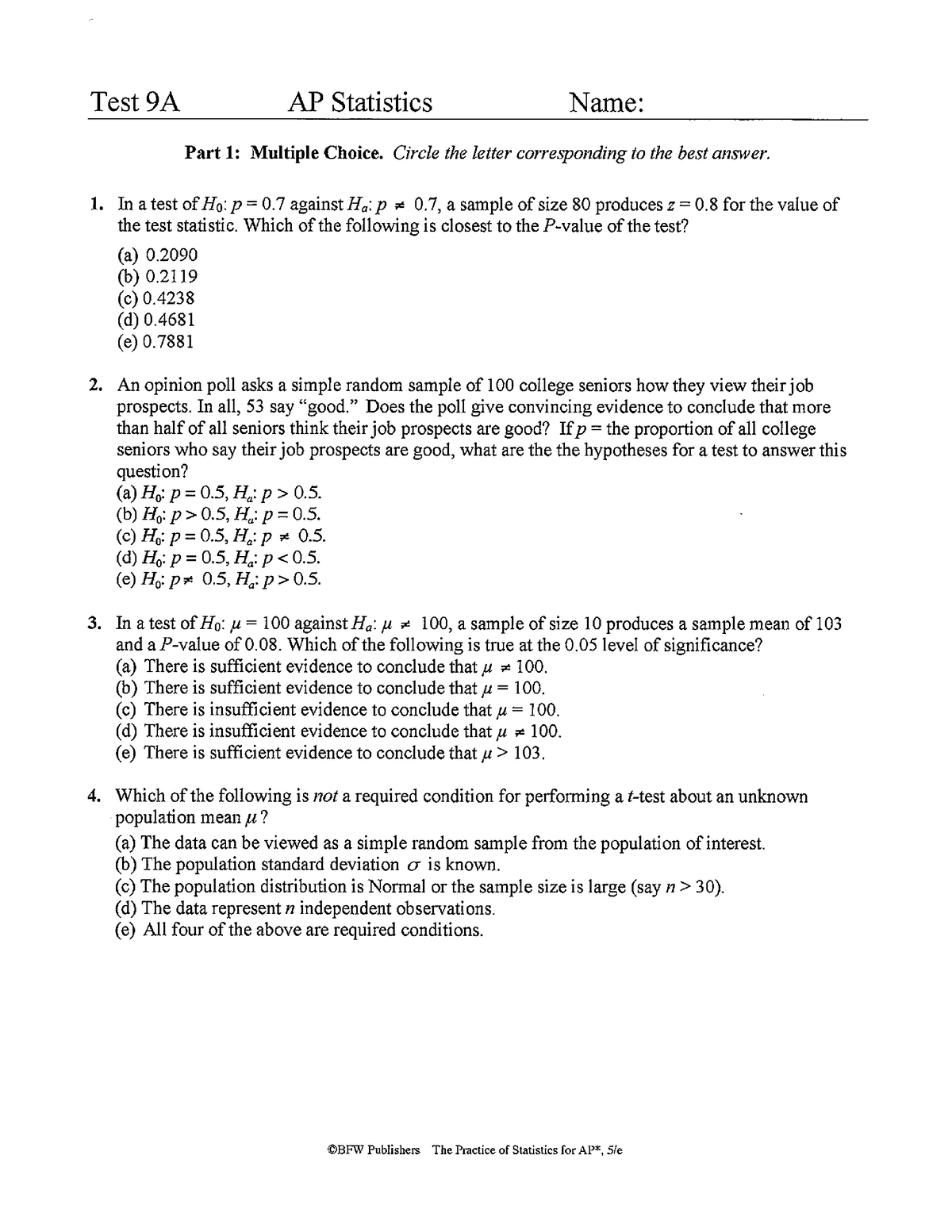 31+ Ap Statistics Chapter 9 Practice Test