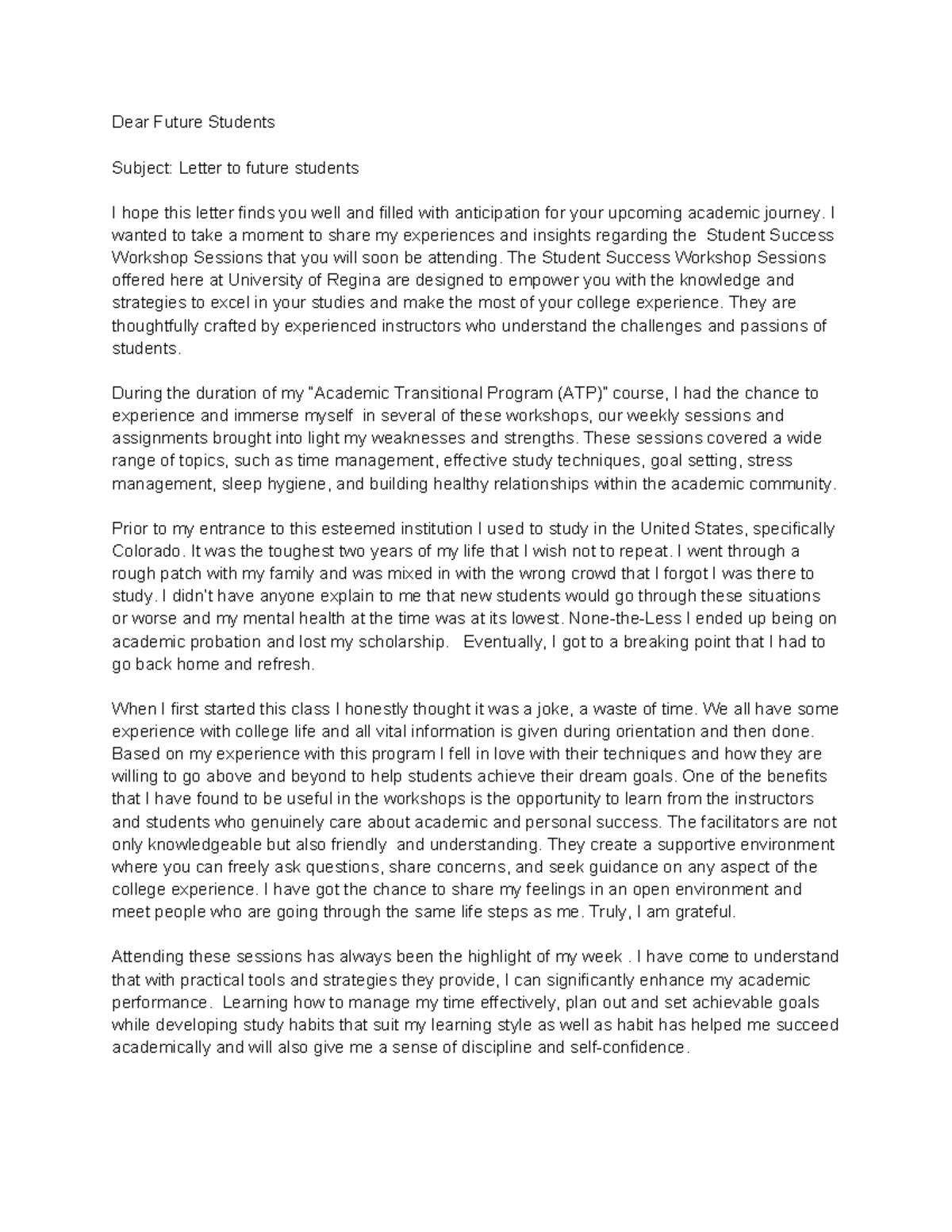 Letter to future students - I wanted to take a moment to share my ...