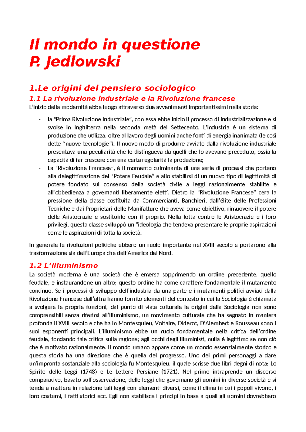 Il mondo in questione - Appunti libro sociologia - Il mondo in ...