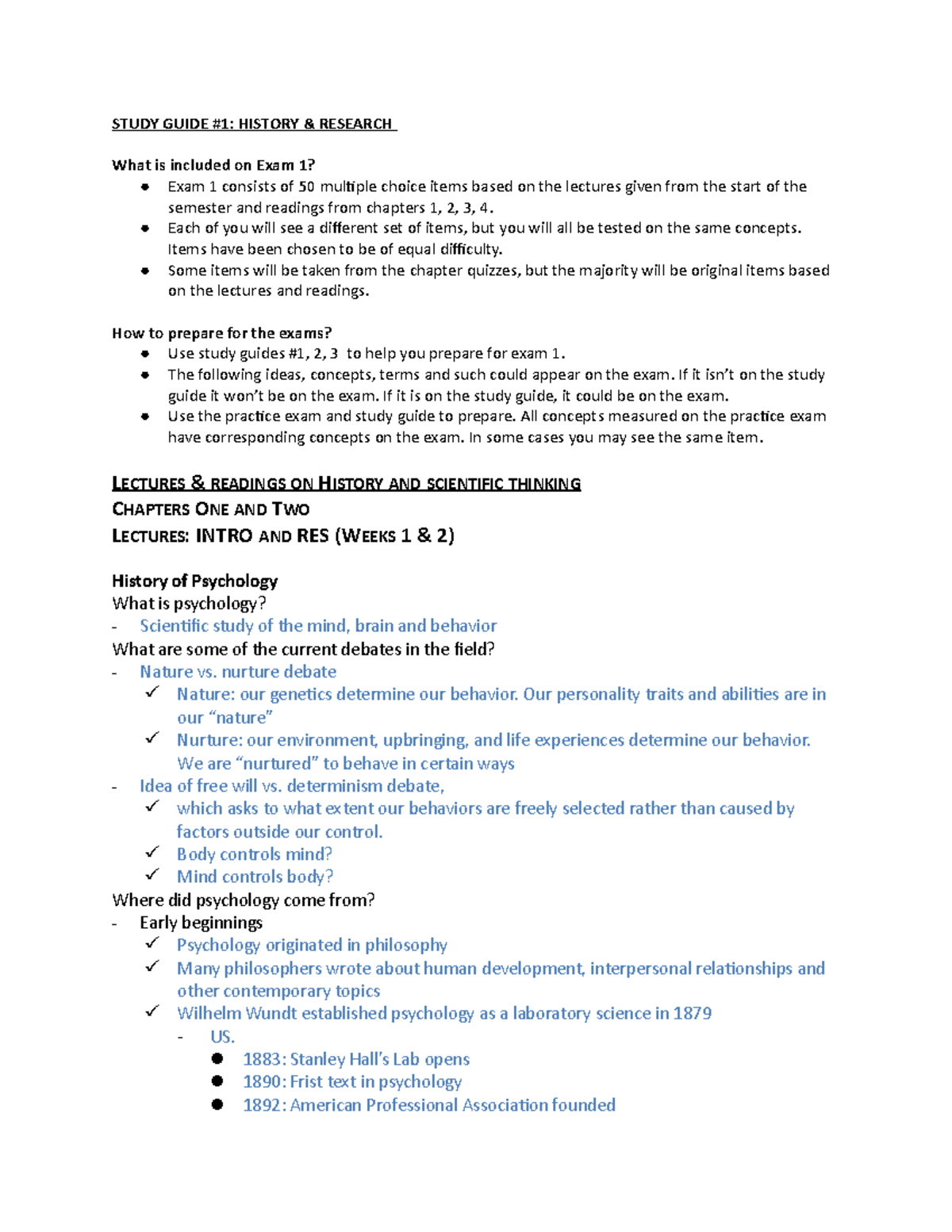 Study guide for History & Research Methods STUDY GUIDE HISTORY