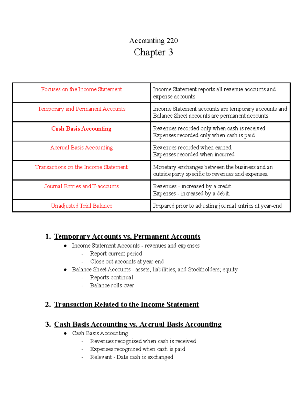 Accounting 220 Chapter 3 - Expenses recorded only when cash is paid ...