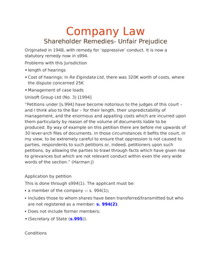 Company Law Shareholder Remedies: The Rule In Foss V Harbottle ...