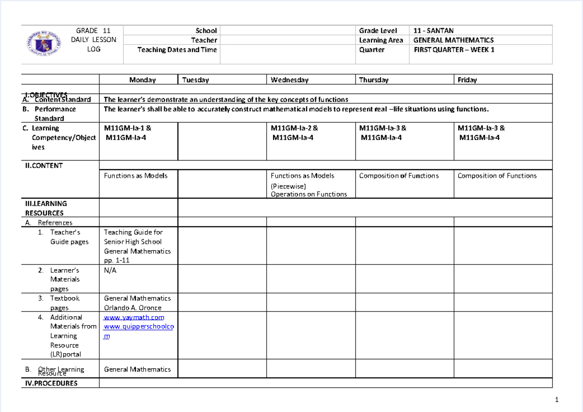 Pdf-dll-general-mathematics Compress - 11 Gradegrade 1111 Daily 