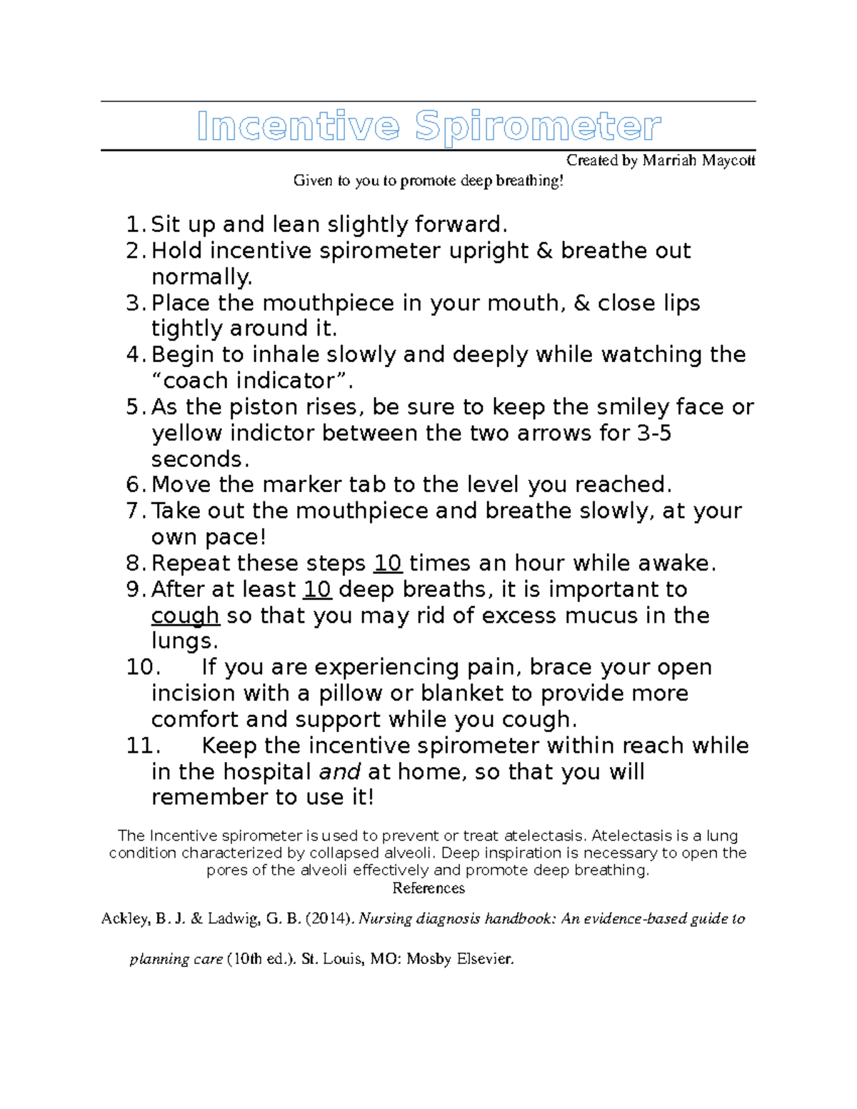 Incentive Spirometer Teaching Project UNRS 212 - Incentive Spirometer ...