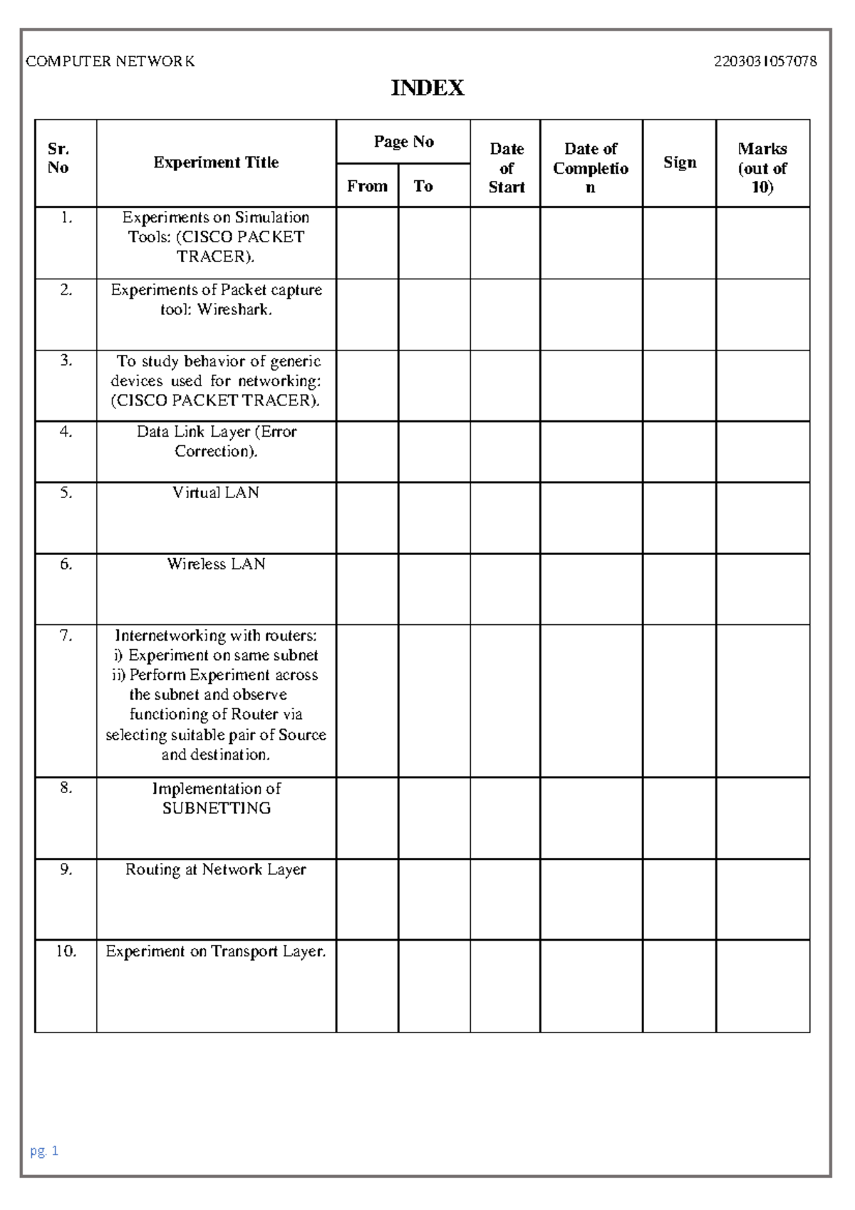 Pra1 to 3 cn - INDEX Sr. No Experiment Title Page No Date of Start Date ...